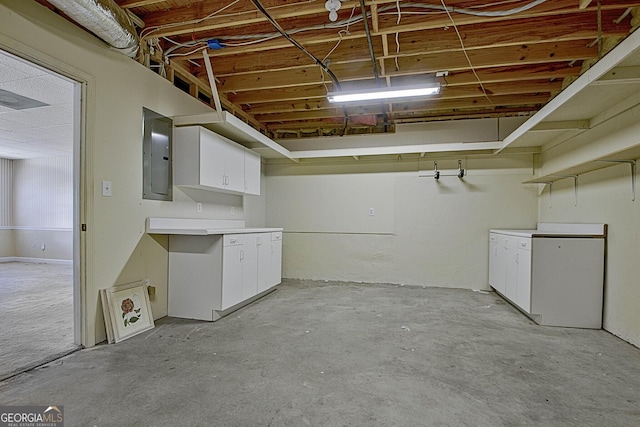 unfinished below grade area with electric panel