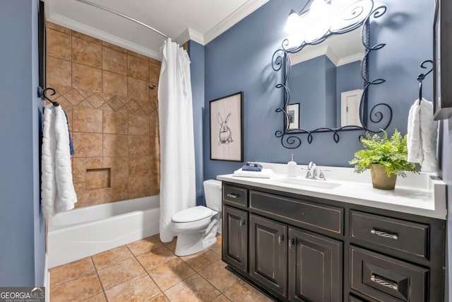 1021 Homestead, Greensboro, GA 30642 - full bath featuring crown molding, toilet, vanity, shower / tub combo, and tile patterned floors