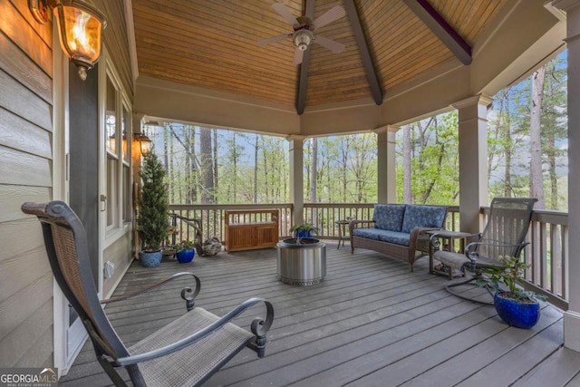 1021 Homestead, Greensboro, GA 30642 - deck featuring a ceiling fan and an outdoor hangout area