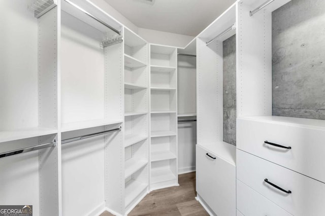 spacious closet with dark wood-type flooring