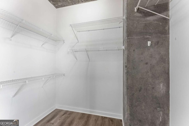 walk in closet with wood finished floors