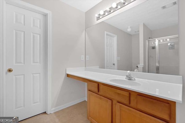 200 Arrowhead Ln, Canton, GA 30114 - bathroom featuring vanity, tile patterned floors, toilet, a shower stall, and visible vents