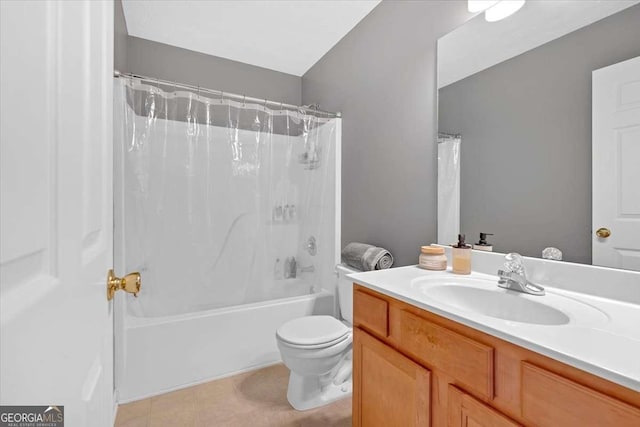200 Arrowhead Ln, Canton, GA 30114 - bathroom with toilet, shower / tub combo, vanity, and tile patterned floors