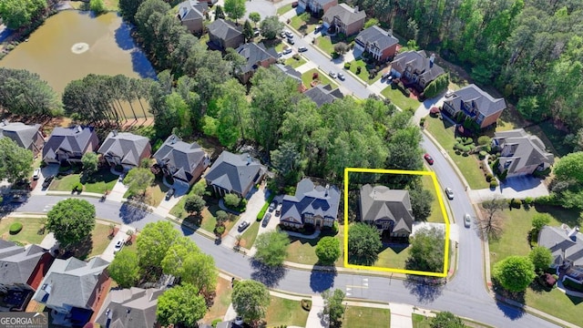 1806 Royal Troon Ct, Duluth, GA 30097 - aerial view of residential area featuring a nearby body of water and property boundaries highlighted