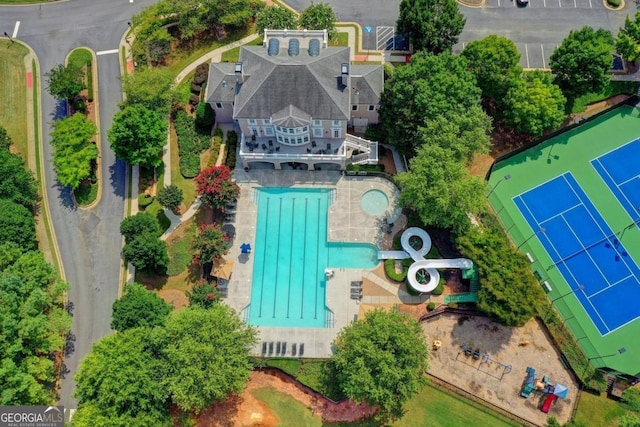 1806 Royal Troon Ct, Duluth, GA 30097 - view from above of property featuring a pool area