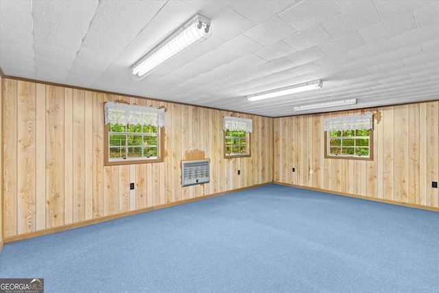 1070 Lovers Lane Rd SE, Calhoun, GA 30701 - spare room with healthy amount of natural light, heating unit, carpet floors, and wooden walls
