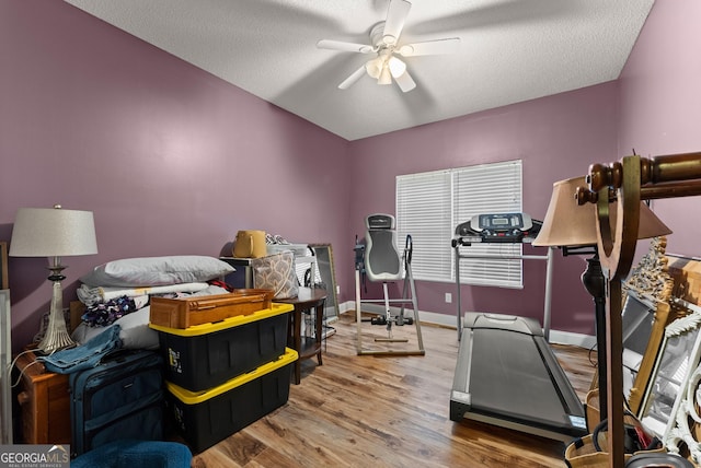 791 Thornwood Cir, Mount Airy, GA 30563 - exercise area with a ceiling fan, wood finished floors, baseboards, and a textured ceiling