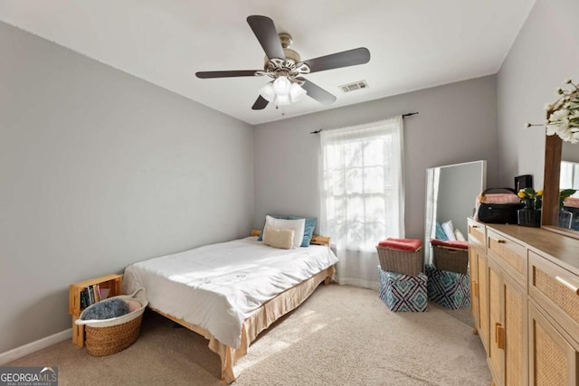 745 Abbotts Mill Ct, Duluth, GA 30097 - bedroom with visible vents, baseboards, ceiling fan, and light colored carpet