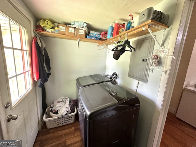 3002 24th Ave, Valley, AL 36854 - laundry room featuring electric panel, independent washer and dryer, wood finished floors, and healthy amount of natural light