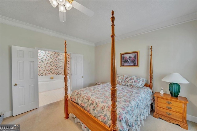485 Fussell Rd, Leesburg, GA 31763 - bedroom with crown molding, baseboards, a ceiling fan, and carpet flooring