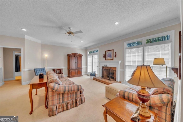 485 Fussell Rd, Leesburg, GA 31763 - living room with ornamental molding, a ceiling fan, and light colored carpet