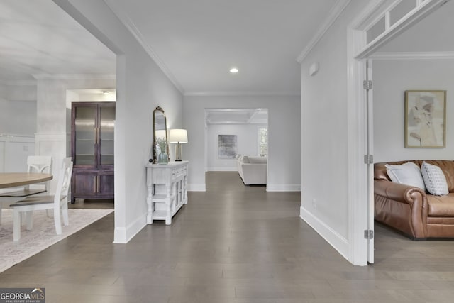 123 Townsend Pass, Alpharetta, GA 30004 - foyer entrance featuring recessed lighting, dark wood-style floors, and ornamental molding