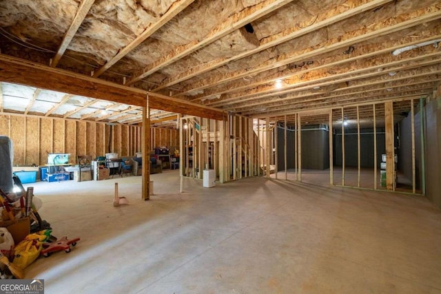 view of unfinished basement