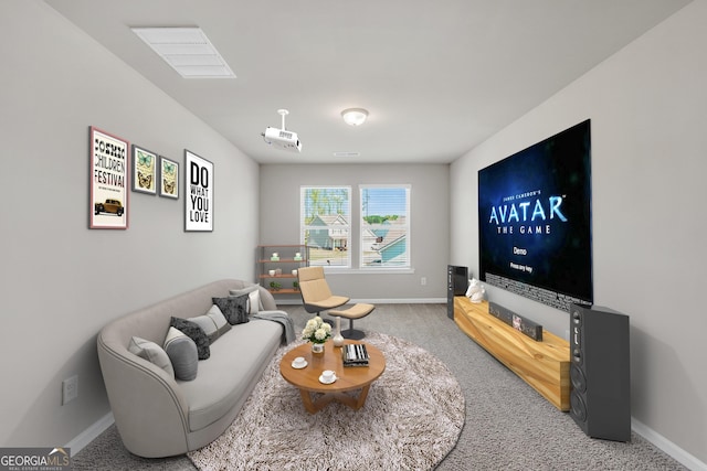living area featuring baseboards and carpet floors