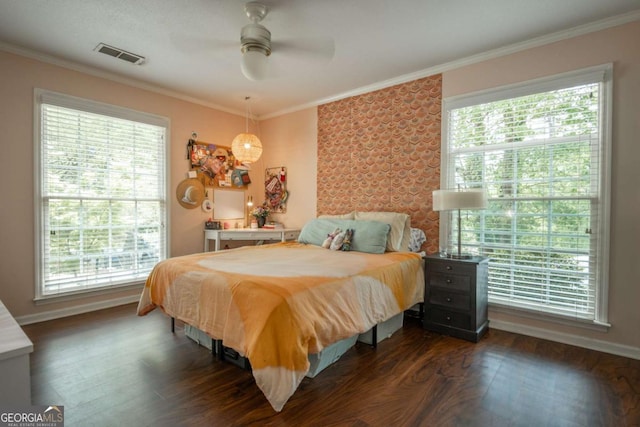 378 Beechwood Dr, Athens, GA 30606 - bedroom with dark wood-style flooring, ornamental molding, and visible vents