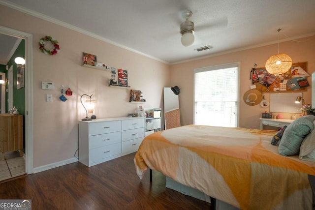 378 Beechwood Dr, Athens, GA 30606 - bedroom with visible vents, baseboards, crown molding, and dark wood finished floors