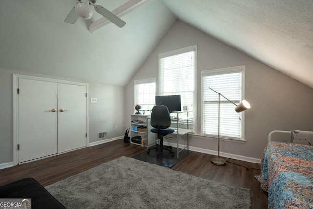 378 Beechwood Dr, Athens, GA 30606 - office area with baseboards, vaulted ceiling, and wood finished floors