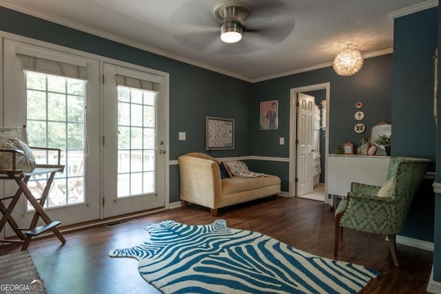 378 Beechwood Dr, Athens, GA 30606 - living area featuring visible vents, a ceiling fan, crown molding, and wood finished floors