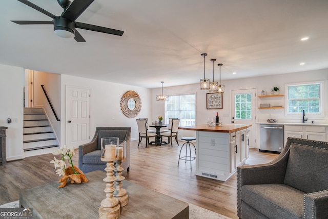61 Meadowbrook Ln, Carrollton, GA 30117 - living area with a ceiling fan, light wood-style flooring, plenty of natural light, and recessed lighting