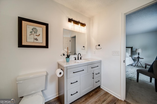 61 Meadowbrook Ln, Carrollton, GA 30117 - bathroom featuring vanity, a textured ceiling, wood finished floors, and connected bathroom