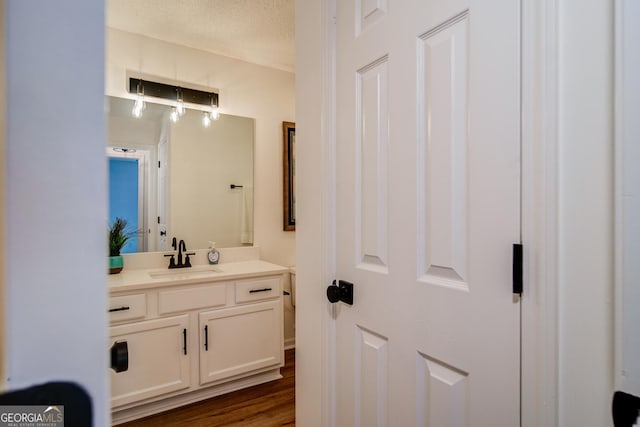 61 Meadowbrook Ln, Carrollton, GA 30117 - bathroom featuring vanity, wood finished floors, and a textured ceiling