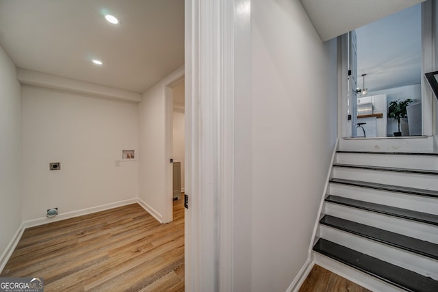 61 Meadowbrook Ln, Carrollton, GA 30117 - stairway with wood finished floors and recessed lighting