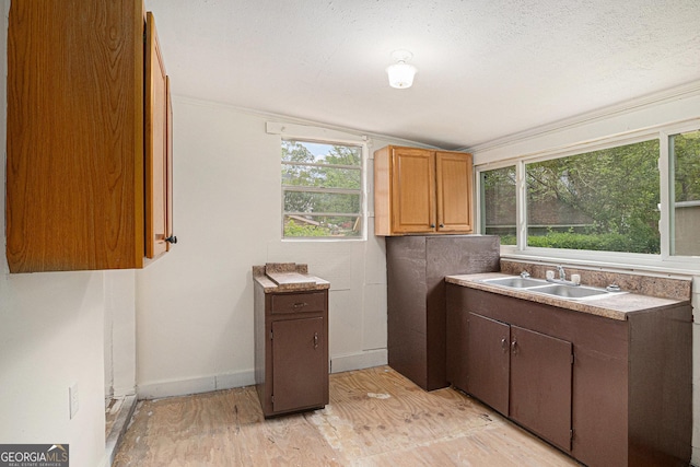 washroom with a sink and light wood finished floors
