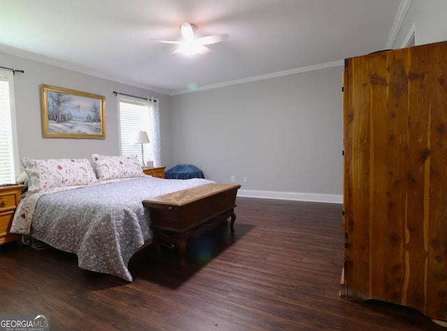 4650 Perry Rd, Gainesville, GA 30506 - bedroom with baseboards, ceiling fan, ornamental molding, and wood finished floors