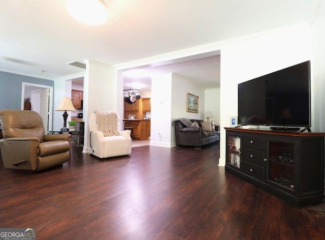 4650 Perry Rd, Gainesville, GA 30506 - living area featuring crown molding, wood finished floors, and visible vents