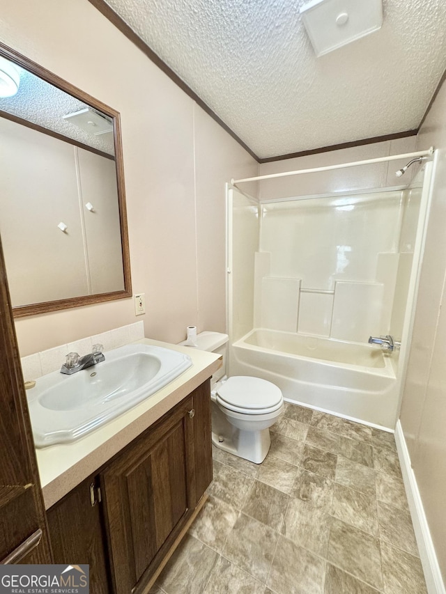 33 Keen Rd, Summerville, GA 30747 - bathroom featuring a textured ceiling, vanity, shower / washtub combination, and toilet