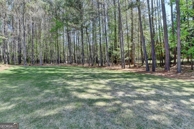 view of yard featuring a wooded view