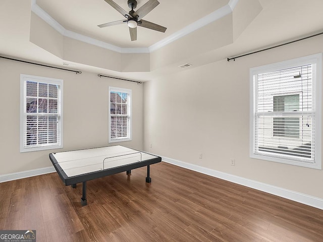 4343 Ainsley Mill Ln, Duluth, GA 30097 - game room featuring crown molding, ceiling fan, visible vents, wood finished floors, and baseboards