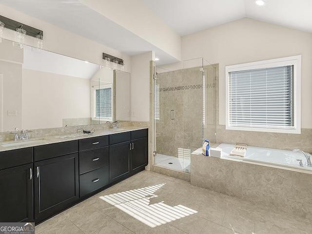 4343 Ainsley Mill Ln, Duluth, GA 30097 - bathroom with tile patterned floors, a sink, and a stall shower