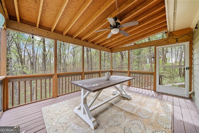 524 Allison Ln, Ball Ground, GA 30107 - sunroom with a ceiling fan and lofted ceiling