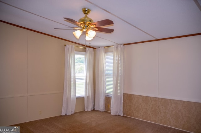 2055 Payne Pond Rd, Weston, GA 31832 - empty room featuring crown molding, ceiling fan, and carpet flooring