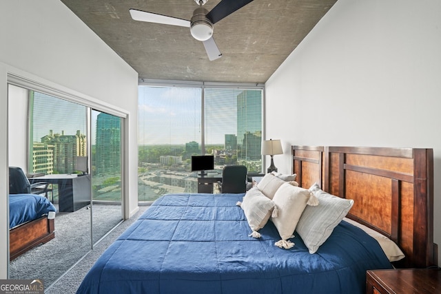 3324 Peachtree Rd NE Unit 1518, Atlanta, GA 30326 - bedroom with access to exterior, floor to ceiling windows, a ceiling fan, and carpet