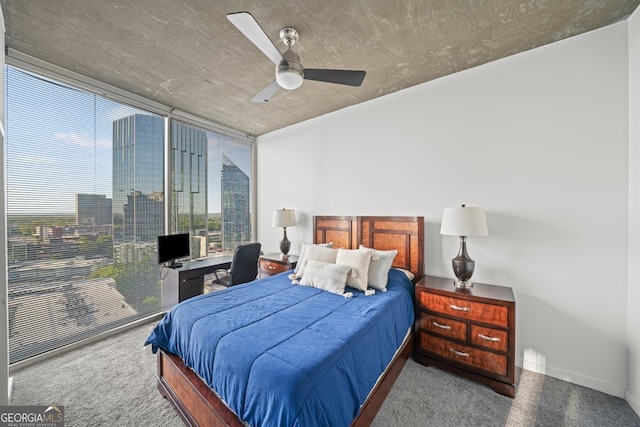 3324 Peachtree Rd NE Unit 1518, Atlanta, GA 30326 - bedroom with baseboards, a ceiling fan, carpet flooring, and floor to ceiling windows