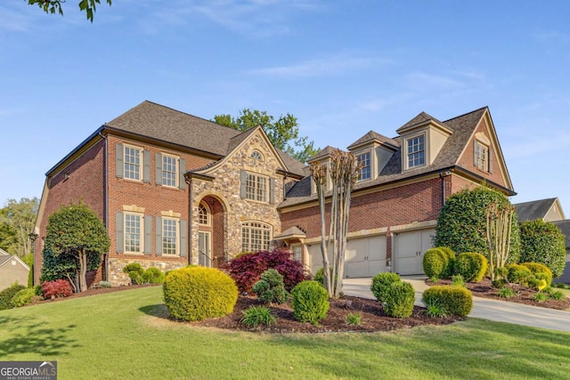 895 Ovalene Ln SW, Marietta, GA 30064 - view of front facade featuring brick siding, an attached garage, a front yard, and driveway