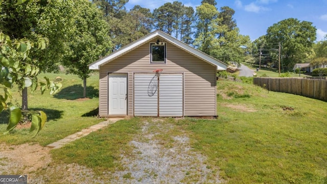 view of outbuilding with fence and an outdoor structure