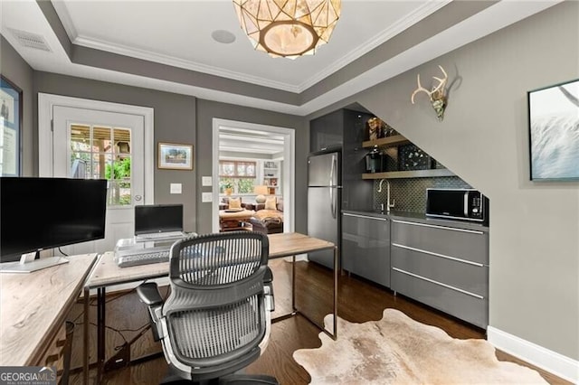 3749 Watkins Pl NE, Brookhaven, GA 30319 - office featuring dark wood-style floors, ornamental molding, and baseboards