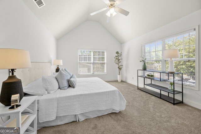 503 Madison Ct Unit 503, Smyrna, GA 30080 - carpeted bedroom with visible vents, baseboards, ceiling fan, and vaulted ceiling