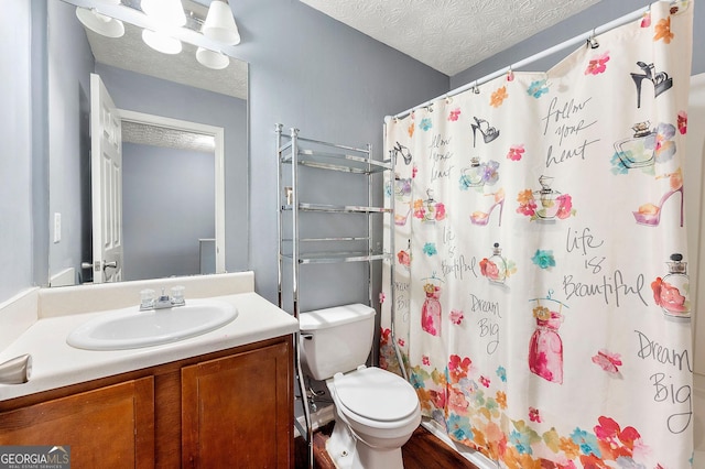 4413 Pinscher St, Union City, GA 30291 - full bathroom with toilet, a textured ceiling, curtained shower, and vanity