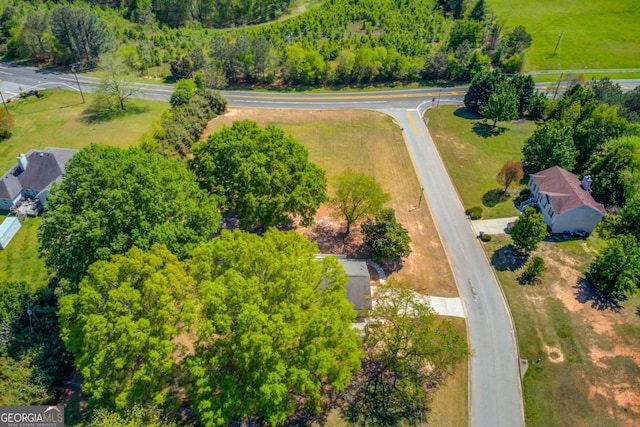 drone / aerial view with a forest view