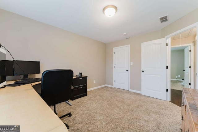 204 Arapahoe Ct, Villa Rica, GA 30180 - office area with attic access, baseboards, visible vents, and carpet flooring