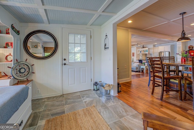 2 Blue Heron Dr, Monticello, GA 31064 - foyer with coffered ceiling, baseboards, beam ceiling, and recessed lighting