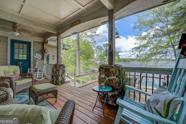 2 Blue Heron Dr, Monticello, GA 31064 - deck with outdoor lounge area and ceiling fan