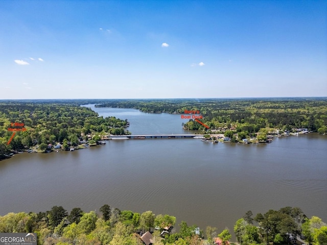 2 Blue Heron Dr, Monticello, GA 31064 - aerial view featuring a water view and a wooded view