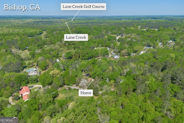 bird's eye view featuring a view of trees