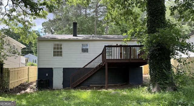 947 Reed Ave, East Point, GA 30344 - back of house with stairs, fence, a deck, and central AC