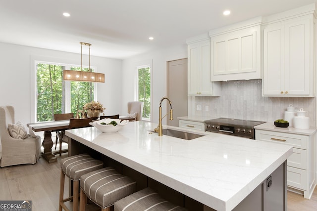 5535 Chestatee Landing Way, Gainesville, GA 30506 - kitchen featuring a sink, plenty of natural light, light wood-type flooring, tasteful backsplash, and recessed lighting